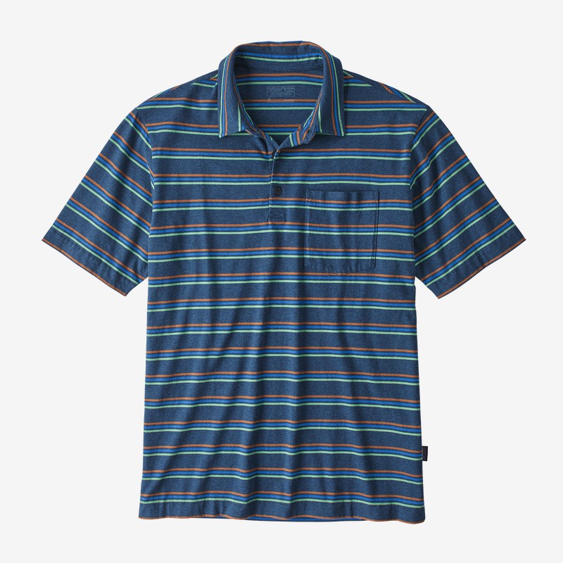 Patagonia - Polo pour homme en cotton biologique - Bleu avec rayures Patagonia Vêtements