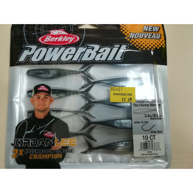 BERKLEY POWER BAIT THE CHAMP MINNOW 3.4'' BLACK SHAD Berkley Jig et leure souple