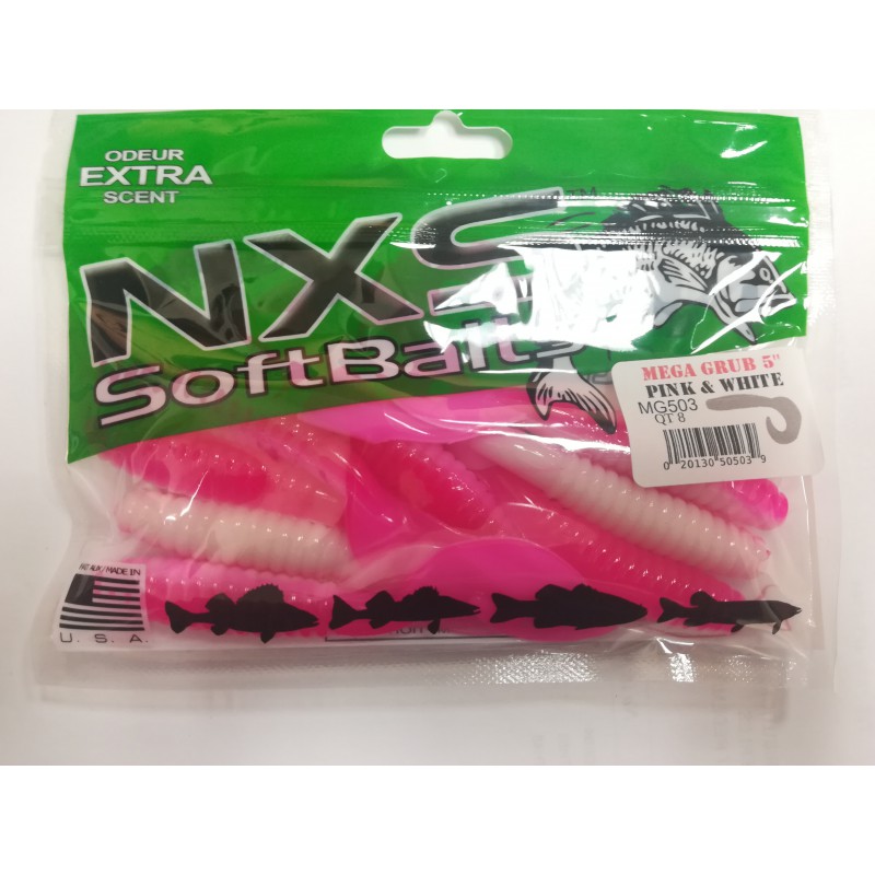 NXS MEGA GRUB 5'' PINK WHITE NSX Jig & Soft Bait