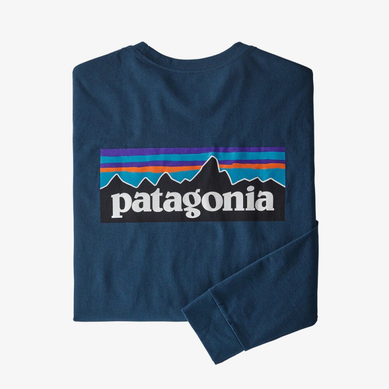 Patagonia - T-Shirt à manches longues « P-6 Logo Responsibli-Tee » pour homme - Bleu Patagonia Vêtements