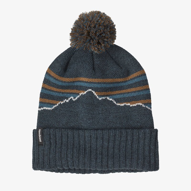 Patagonia - Powder Town Beanie - One Size - Fitz Roy Stripe Knit: Smolder Blue Patagonia Clothing