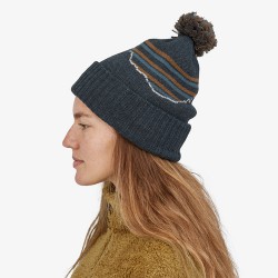 Patagonia - Powder Town Beanie - One Size - Fitz Roy Stripe Knit: Smolder Blue Patagonia Clothing