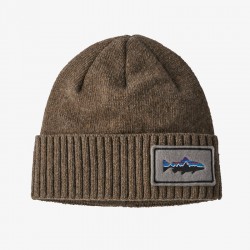 Patagonia - Brodeo Beanie One Size - Fitz Roy Trout Patch: Ash Tan Patagonia Clothing