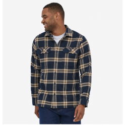 Patagonia - Chemise en flanelle de fjord en coton biologique à manches longues pour hommes - Ligne nord : Nouvelle marine Pat...