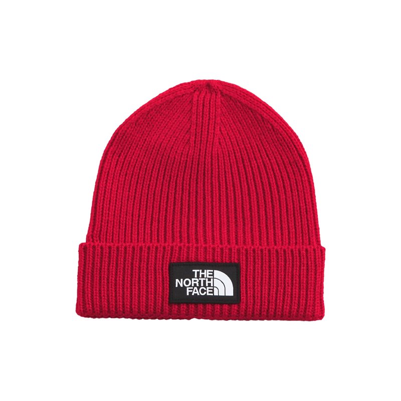 North Face Logo Box Cuffed Beanie Red - OS - REG THE NORTH FACE Hats