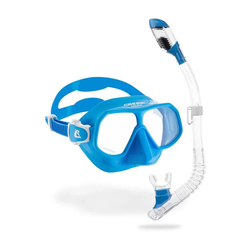ROMBO & MINI DRY -AZURE-CLEAR/AZURE Cressi Ensemble masque et tuba ROMBO & MINI DRY -AZURE-CLEAR/AZURE Cressi Ensemble masque et tuba