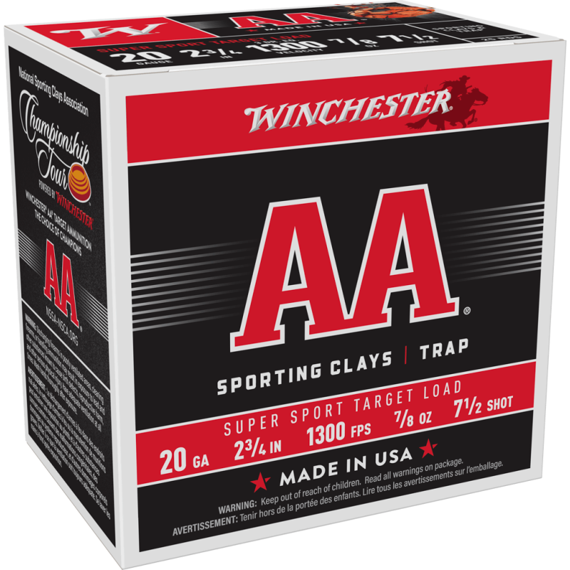 Winchester AA Sporting Clays 20 Ga 7/8 oz 7.5 1300 FPS - Winchester Ammunition - sporteque.ca